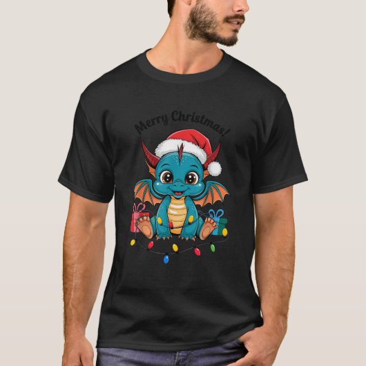 Dragon Christmas Sweater Dragon Fairy Lights cute  Tシャツ (正面)