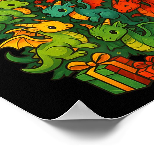 Dragon Christmas Tree Funny Dragon Xmas  ポスター (角)