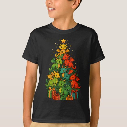 Dragon Christmas Tree Funny Dragon Xmas  Tシャツ (正面)