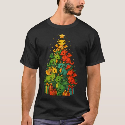 Dragon Christmas Tree Funny Dragon Xmas  Tシャツ (正面)