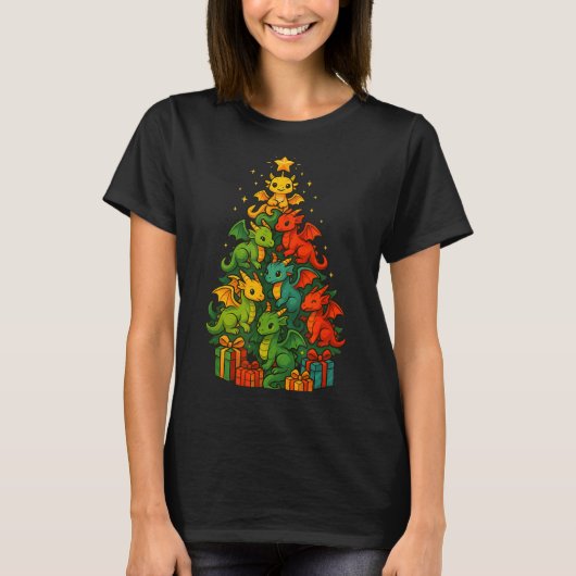 Dragon Christmas Tree Funny Dragon Xmas  Tシャツ (正面)
