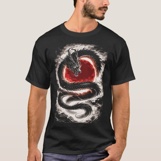 Dragon Coil over a Red Eclipse - Japanese Art Tシャツ (正面)