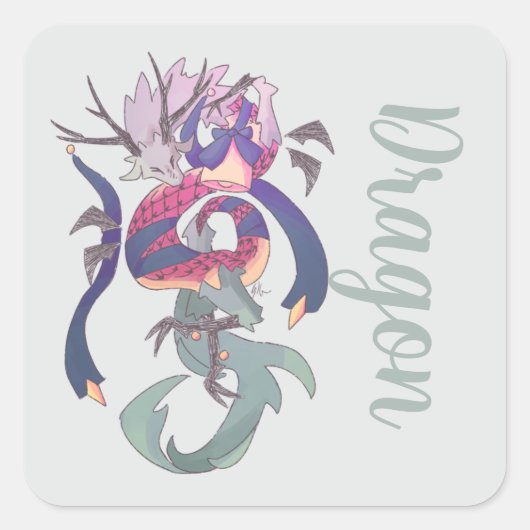 Dragon, draak sticker スクエアシール (正面)