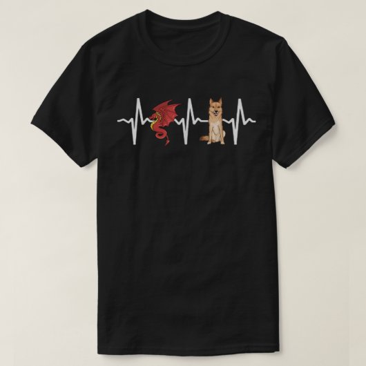 Dragon Finnish Spitz Heartbeat Dog Lover Tシャツ (デザイン正面)