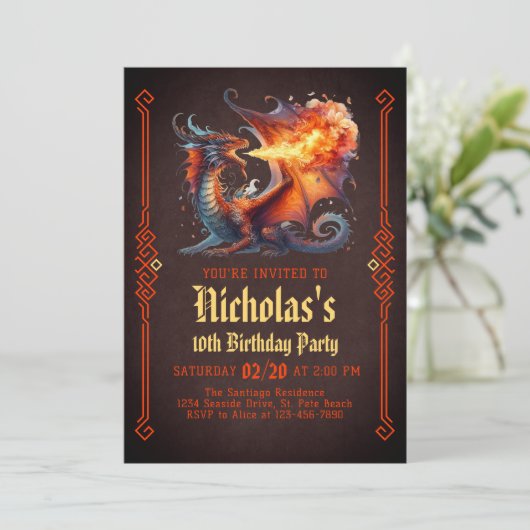 Dragon Fire Boys Fantasy Birthday Invitation 招待状 (スタンド正面)