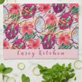 Dragon Fruit Tropical Floral Modern Green Palm キッチンタオル (折り畳み)