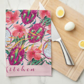 Dragon Fruit Tropical Floral Modern Green Palm キッチンタオル (四つ折り)
