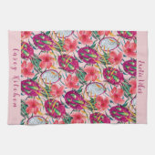 Dragon Fruit Tropical Floral Modern Green Palm キッチンタオル (横)