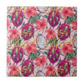 Dragon Fruit Tropical Floral Modern Green Palm タイル (正面)