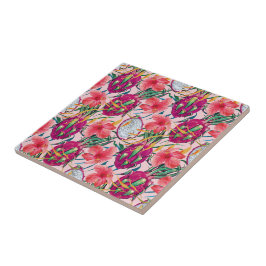 Dragon Fruit Tropical Floral Modern Green Palm タイル