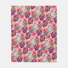 Dragon Fruit Tropical Floral Modern Green Palm フリースブランケット