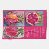 Dragon Fruit watercolor on textured background キッチンタオル (横)