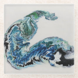 “Dragon in the Waves – Abstract Ocean Energy Glass ガラスコースター