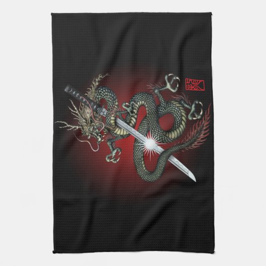Dragon katana3 キッチンタオル (縦)