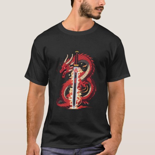 Dragon Katana | Anime Fire T-Shirt for Men Tシャツ (正面)