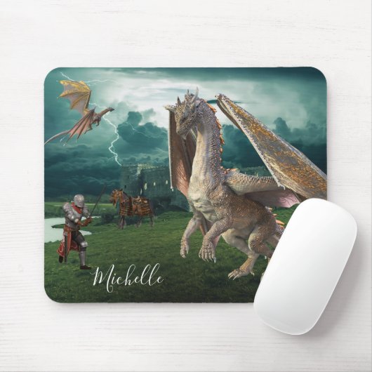 Dragon Knight Medieval Castle Fantasy Personalized マウスパッド (マウス)