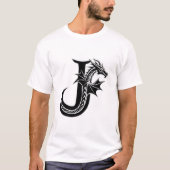 Dragon Letter J – Stylish Fantasy Dragon Design Tシャツ (正面)