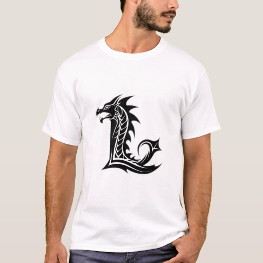 Dragon Letter L – Elegant Dragon Alphabet Design Tシャツ (正面)