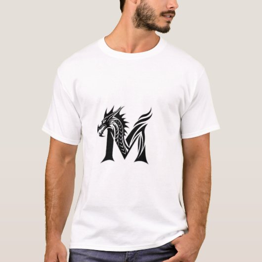 Dragon Letter M – Bold Fantasy Dragon Design Tシャツ (正面)