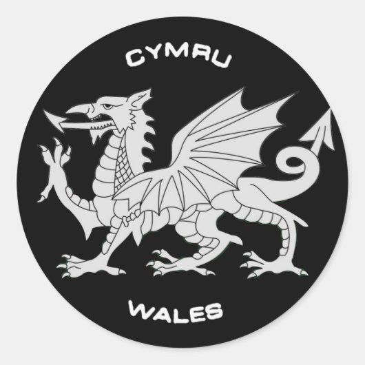 Dragon of Wales (Cymru)in Black and Gray ラウンドシール (正面)