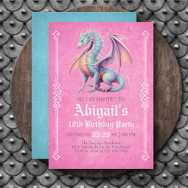 Dragon Pink Aqua Girls Birthday Invitation 招待状