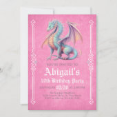 Dragon Pink Aqua Girls Birthday Invitation 招待状 (正面)