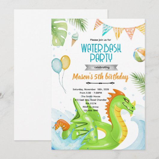 Dragon pool party theme invitation 招待状 (正面/裏面)