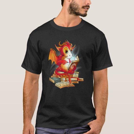 Dragon Reading Book rex for Boys Kids Reading Tシャツ (正面)