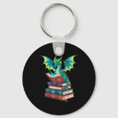 Dragon Reading Books Fantasy Lovers Mythical Creat キーホルダー (正面)