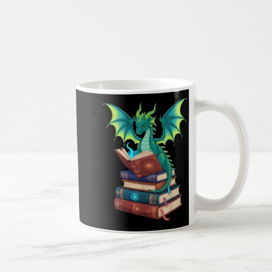 Dragon Reading Books Fantasy Lovers Mythical Creat コーヒーマグカップ (右)