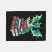 Dragon Reading Books Fantasy Lovers Mythical Creat フリースブランケット (正面(横))