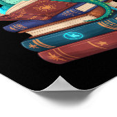 Dragon Reading Books Fantasy Lovers Mythical Creat ポスター (角)