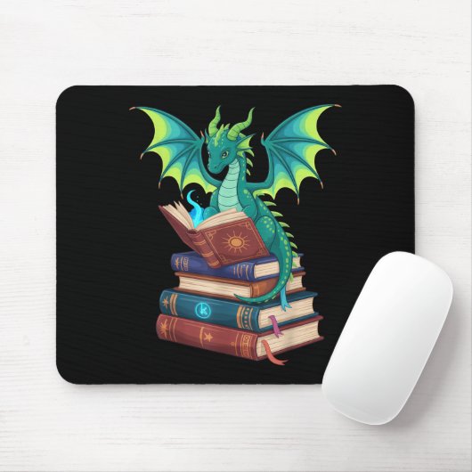 Dragon Reading Books Fantasy Lovers Mythical Creat マウスパッド (マウス)