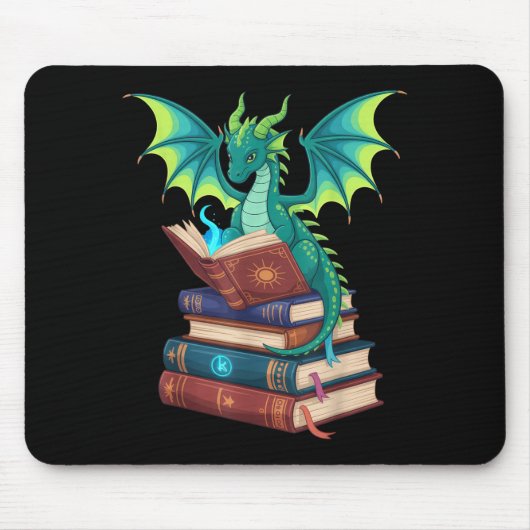 Dragon Reading Books Fantasy Lovers Mythical Creat マウスパッド (正面)