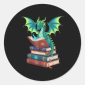 Dragon Reading Books Fantasy Lovers Mythical Creat ラウンドシール (正面)