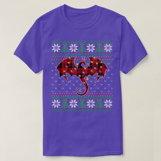 Dragon Red Plaid Ugly Sweater Christmas Lights Dra Tシャツ (デザイン正面)
