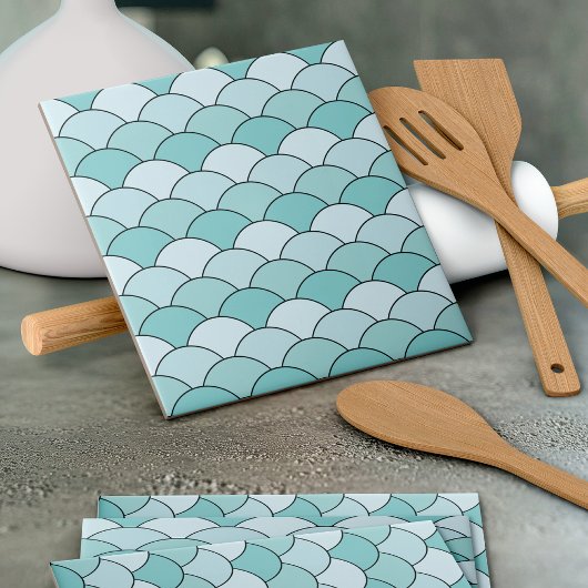 Dragon Scales, Fans, Waves, Seigaiha, Blue タイル