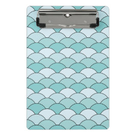 Dragon Scales, Fans, Waves, Seigaiha, Blue ミニクリップボード