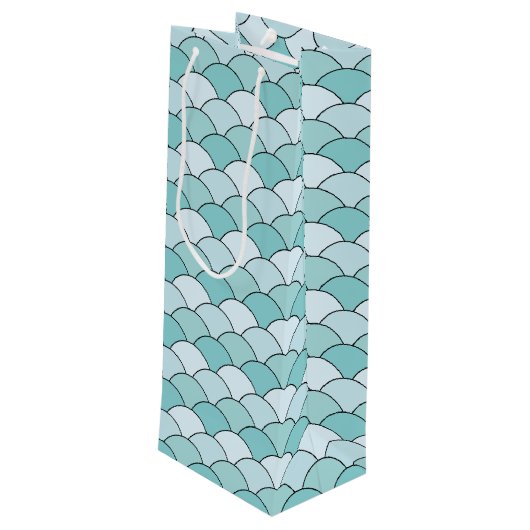 Dragon Scales, Fans, Waves, Seigaiha, Blue ワインギフトバッグ (裏面アングル)
