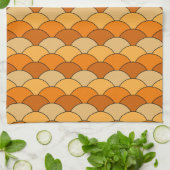 Dragon Scales, Fans, Waves, Seigaiha, Orange キッチンタオル (折り畳み)