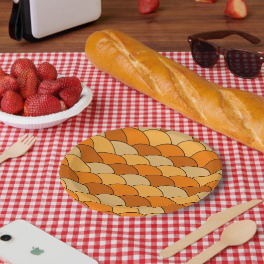 Dragon Scales, Fans, Waves, Seigaiha, Orange ペーパープレート (ピクニック)