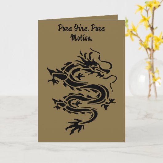 Dragon Stencil Style Cut Out Illustration カード (黄色い花)