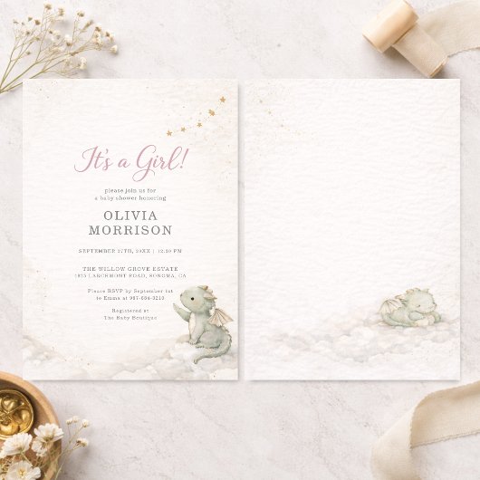 Dragon Storybook It's a Girl Baby Shower 招待状