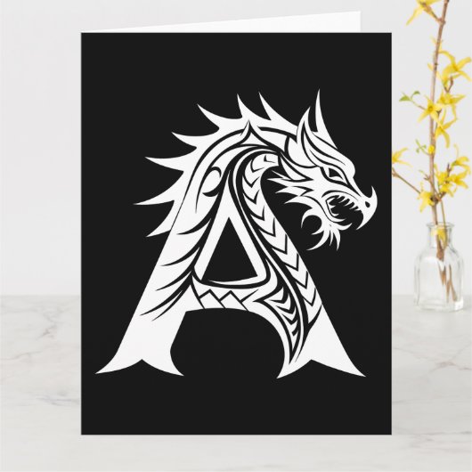Dragon Styled Letter A, Dragon Alphabet, Monogram カード (黄色い花)