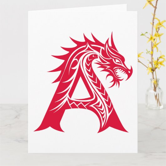 Dragon Styled Letter A, Dragon Alphabet, Monogram カード (黄色い花)