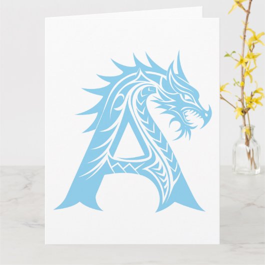 Dragon Styled Letter A, Dragon Alphabet, Monogram カード (黄色い花)