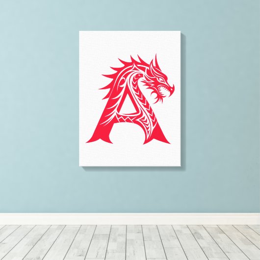 Dragon Styled Letter A, Dragon Alphabet, Monogram キャンバスプリント (インサイチュ (ウッドフロア))