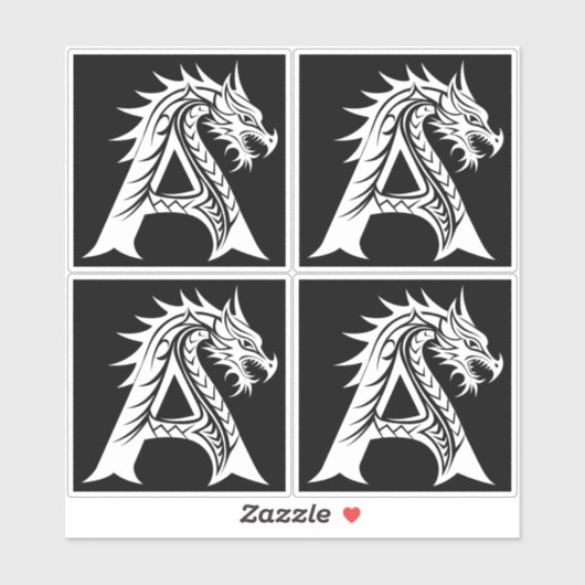 Dragon Styled Letter A, Dragon Alphabet, Monogram シール (シート)
