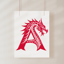 Dragon Styled Letter A, Dragon Alphabet, Monogram フォトプリント