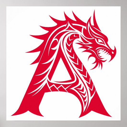 Dragon Styled Letter A, Dragon Alphabet, Monogram ポスター (正面)